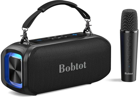 Bobtot Kleiner, tragbarer Lautsprecher Boxen für Erwachsene mit kabellosem Mikrofon, Bluetooth Lautsprecher, kräftigem Bass, Vier magischen Soundeffekten, Karaoke Maschine für zu Hause