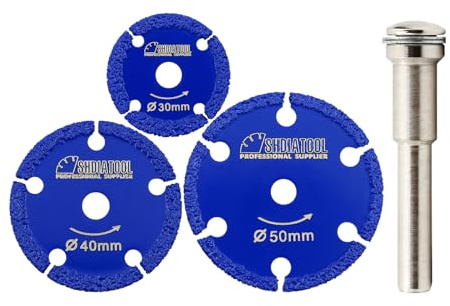 SHDIATOOL Diamant-Trennscheibe 30/40/50MM mit 6MM abgerundetem Schaft Trennscheibe vakuumgelötet zum Schneiden von Hartmetall Metallen, Legierungen, Eisen, Marmor, Granit, Mauerwerk,3 Stück