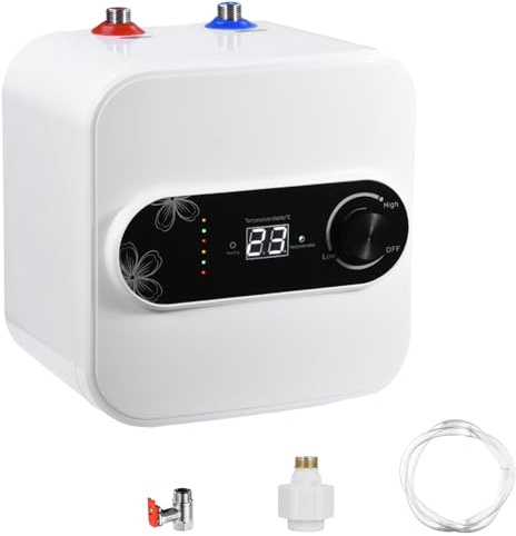 Teodute 10L Electric Water Heater, 1.5KW Instant Water Heater, Tankless Under Sink Water Heater 220V with LED Display, Touch Control, Constant Temperature for RV, Kitchen, Bathroom, Shower