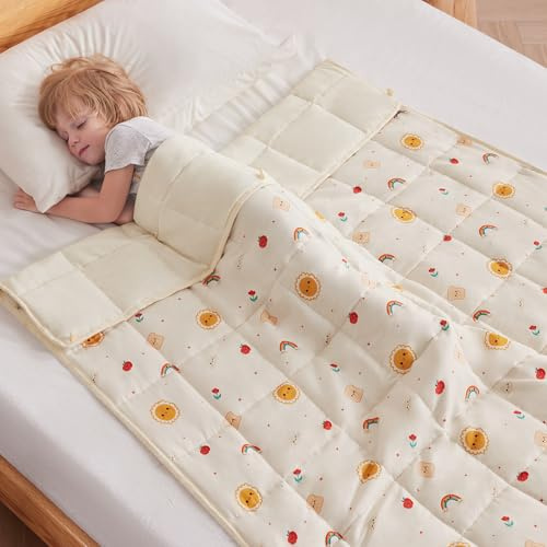 anfie Weighted Blanket Kids(36x48 3lbs) Weighted Blanket Cooling Blanket for Sleeping,Throw Size Breathable Blanket with Premium Glass Bead(Beige Sun)