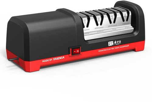 Aiguiseur Couteaux Electriques, 18W Affûteuse de Couteaux Électrique à 4 Niveaux, Angle D'affûtage de 20°, Aiguiseur Couteaux Professionnel pour Couteaux de Cuisine, Couteaux en Céramique, Ciseaux