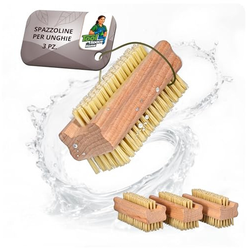 ToolSpace Nagelbürste 3x Handbürste Holz Feste Starke Borsten Fingerbürste | Mix Agawa Tapica Handwaschbürste Doppelseitig Nail Brush Reinigen Schmutz - Förderung Durchblutung, Fuß- Handmassage