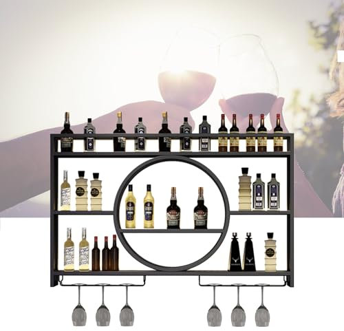Schwebendes LED-beleuchtetes Flaschenregal mit Weinglashalter, modernes Regal für Likörflaschen, für Zuhause, Bar, Küche, Esszimmer, Dekoration