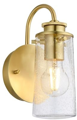 Wandleuchte Badezimmer Glas Metall H: 24,4 cm IP44 in Messing E27 Vintage Design Spiegel Licht Badlampe Wandlampe Bad