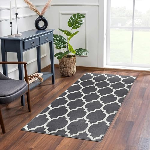 MOONLIGHT20015 Rugs Living Room – Small Bedside Grey Area Rugs for Bedroom 40x60cm – Door Mat for Entryway Trellis Style Modern Rug, Ava Grey