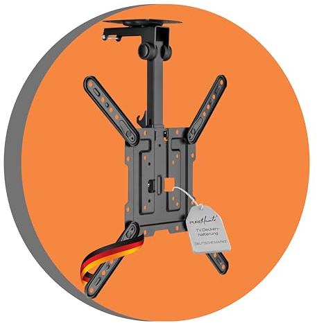 PureMounts TV Deckenhalterung für Fernseher, geeignet für 23-55 Zoll, klappbar, höhenverstellbar, schwenkbar, neigbar, bis VESA 400x400, schwarz