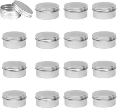 GYWHOOFT 16 Pezzi Barattolo Alluminio da Viaggio Scatola Rotonda, Contenitori Alluminio Creme da Viaggio Rotondi Vasetto Vuoto,Barattolo Cosmetico Portatile con Tappo a Vite Contenitori per Campioni