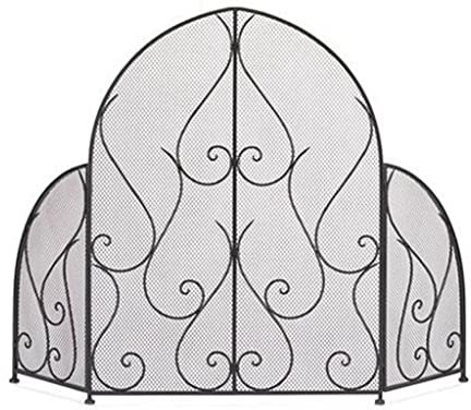 ZXLAGDBP Pare-feu en Fer forgé à Trois Volets avec Filet, Pare-étincelles Ignifuge pour la Maison, décoration, Garde-Corps, Panneau rétro, Grille de cheminée de 334 Pouces