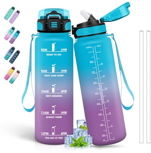 Bottiglia d'acqua da 1 litro, bottiglia d'acqua palestra, a prova di perdita, bottiglia riutilizzabile con cannuccia, facile da pulire, bottiglia d'acqua sportiva, per ciclismo, escursionismo