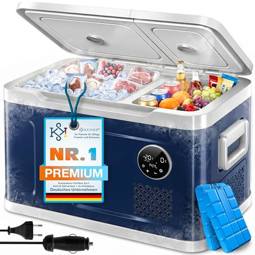 KESSER® Compressore frigorifero 2 in 1 doppia zona di raffreddamento e congelatore da 40 litri, congelatore elettrico con 2 batterie di raffreddamento e funzionamento touch LED, frigorifero fino a -20