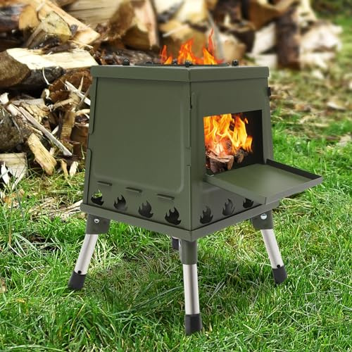 Estufa portátil para tienda de campaña, mini estufa de leña, estufa de jardín para tiendas de campaña, refugios de acero al carbono, estufa de camping con patas retráctiles y bolsa de transporte para