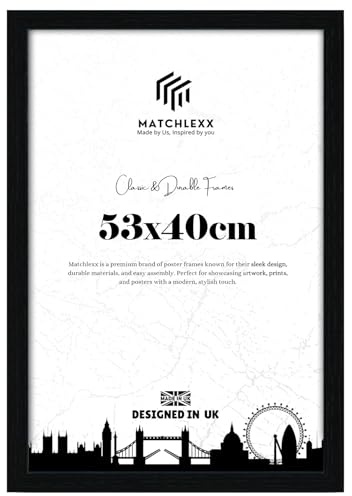 MatchLexx Modern Black 53x40 cm Poster Frames | Mdf Wooden Shatter-Proof Styrene Portrait & Landscape | Jigsaw Puzzle Photo Movie Frame | for Home Office & Livingroom