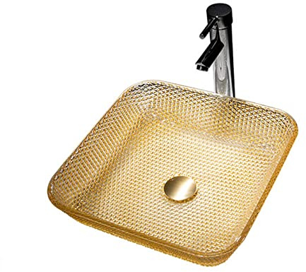 XSMYdpuk Lavabo de baño Lavabo de encimera Cuenco de Vidrio Lavabo para Lavabo Baño Sin Grifo con Grifo A