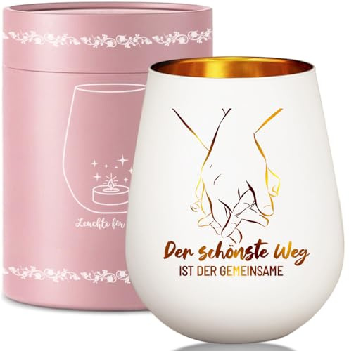 Windlicht Glas mit Geschenkbox, Geschenk zur Hochzeit, Hochzeitsgeschenk | Für Hochzeitstag Jahrestag Valentinstag, Hochzeitsgeschenke für Brautpaar, Windlichter mit Gravur Spruch: Der schönste Weg