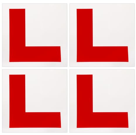 Hopzab 4 PCS Self Adhesive L Plates Stickers Waterproof Learner Sign Heat-Resistant Car Outside Window Stickers for New Driver Internship Driver Car Learner