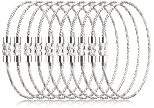 Lammcou Anneaux câble inoxydable 2 mm, longueur 15cm, anneau flexible de clés et bagages avec fermeture à vis, porte-clés/étiquette de valise & accessoires voyage