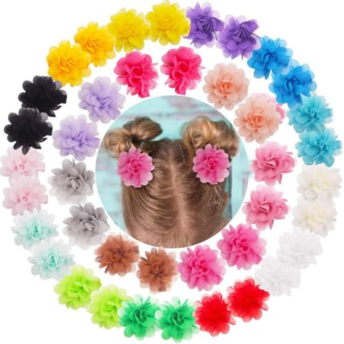 IWOWHERO 20 Stück Chiffon Blumen Haarspangen für Damen und Kleinkinder mit Alligator Verschluss Haaraccessoires für Shower und Festliche Anlässe Zufällige Farbe