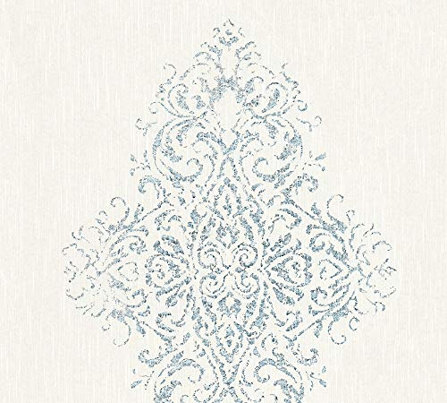 A.S. Création Architects Paper Textiltapete Luxury wallpaper Tapete mit Ornamenten barock 10,05 m x 0,53 m weiß blau metallic Made in Germany 319451 31945-1