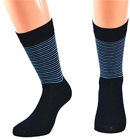 Fontana Calze, 12 paia di calze corte in puro cotone Filo di Scozia elasticizzate, rinforzate su punta e tallone. Prodotto Italiano. Fantasia a righe - TG 11,5/12(42/44,5)