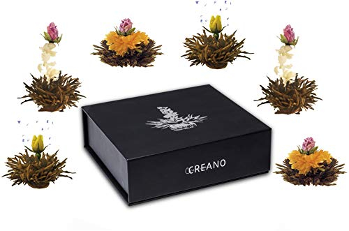 Creano Mélange de 6 fleurs de thé Thé noir dans une élégante boîte magnétique avec gaufrage argenté