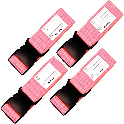 OW-Travel Koffergurt, Kofferband auffällig, Pink/Rosa Koffergurte 4 Stück | Kofferband Gurt, Gepäckgurt personalisiert, Koffergurte und Kofferbänder bunt für Flugreisen, Koffer, Taschen und Gepäck