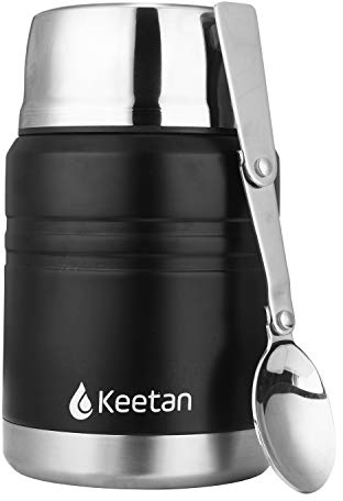 Keetan Vacuum Insulated Food Flasks BPA Free Stainless Steel Food Containers with Folding Spoon Lunch Box (Black, 500 ml)