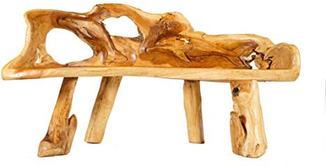 Windalf Natur Sitzbank Dolphin 150 cm Rustikale Küchenbank mit Delfinen Handarbeit aus Wurzelholz