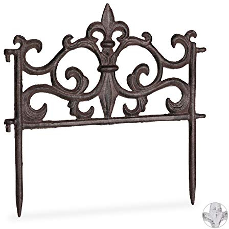 Relaxdays Beetzaun, Gusseisen, Vintage Design, einzeln, erweiterbar, Erdspieß, dekorativer Steckzaun, HxB 27x27cm, braun