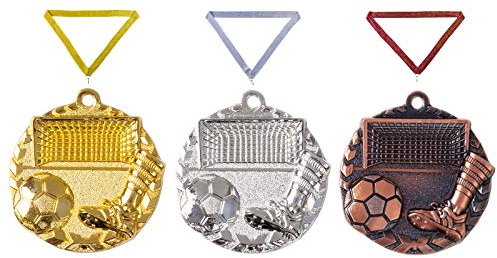 Henecka ⚽ Medaille Fussball #Tor, Medaillen mit Wunschgravur, inklusive Halsband, wählbar in Gold, Silber, Bronze, oder als 3er-Serie (Bronze)