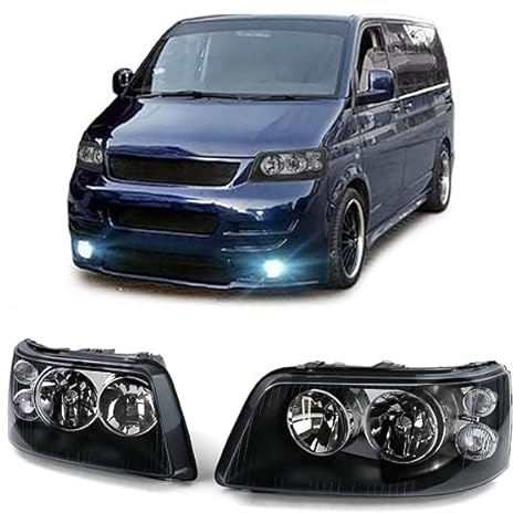 Klarglas H7 H1 Scheinwerfer schwarz mit LWR Motor Paar für VW Bus T5 03-09