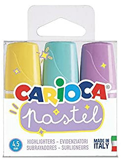 Carioca Pastel - Confezione da 3 Evidenziatori Minilight Pastello, Colori Assortiti. Lavabili con Inchiostro a Base Acqua