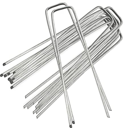 ANSIO Weed Membrane Pegs 10 Pack - 6 Inch/150mm U-Shaped Garden Pegs for Weed Control Membrane, Ground Pegs for Securing Lawn, Artificial Grass, Matting, and Netting - Galvanized Staples and Pins