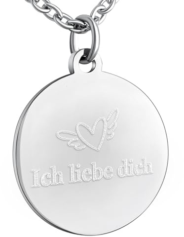 Hanessa Personalisierte Kette mit Gravur Edelstahl 50 cm mit Anhänger rund in silber - Personalisierte Halskette für Männer und Frauen - Personalisierter Schmuck Damen Herren