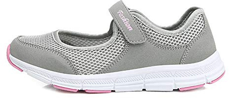 ERLINGO Bekväma arbetsskor för kvinnor halkfria justerbara andningsbara slip-on promenadsneaker casual amning ortopediska lätta skor, - Grått - 42 EU