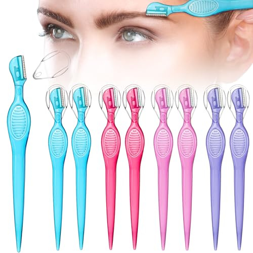 Honoson 8 Pcs Eyebrow Razor for Women Small Face Razors Shaver Trimmer Facial Hair Removal Eyebrow Shaper with Stainless Steel Blade Safety Cover for Peach Fuzz Lip Dermaplaning Tool, 4 Colors