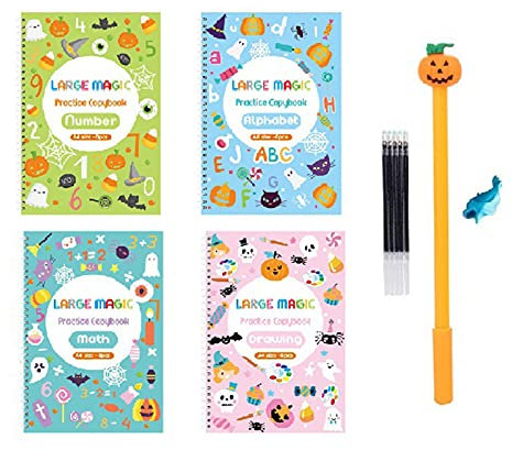 NeeyBing Früherziehung, Kopierbuch, Zauberbuch, 21 x 29 cm, Halloween-Thema, weißer Karton, Handschriftblock, Arbeitsbuch