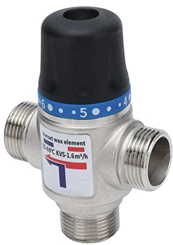 Vanne de Mélange Thermostatique 3 Voies, Laiton é, G3/4, Contrôle Automatique de Température 35-60°C, Argent et Noir