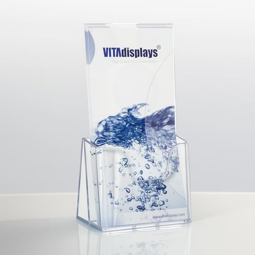 2 Stück Tisch-Prospektständer als DIN lang Flyerständer, trifold DL Prospekthalter von VITAdisplays®, standfeste Tischprospektständer