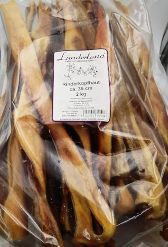 Lunderland Rinderkopfhaut lang(ca.35cm) 2kg, EIN Leckerbissen für Ihren Vierbeinigen Liebling aus der Kopfhaut Deutscher Schlachtrinder.