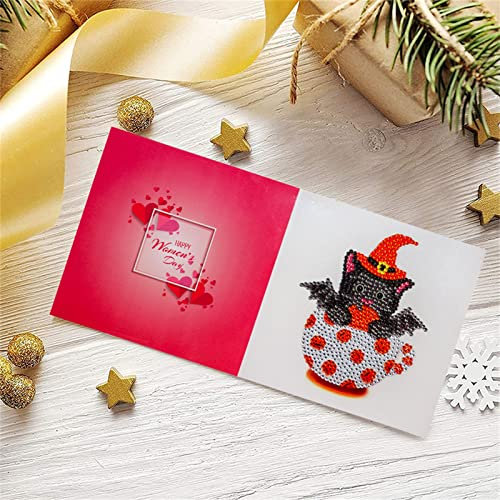 5 Sets Grußkarten, Postkarten DIY 5D Diamant Malerei Katze Bilder Geburtstagskarten Set mit Umschlägen,Diamond Painting Grußkarten Handgemachte Karten Geschenke (Stil 6)