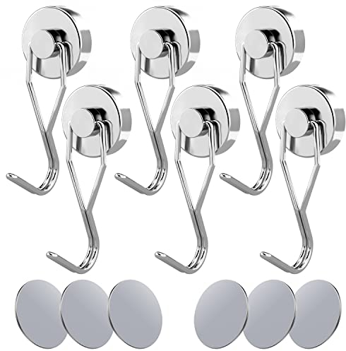 HeYork Magnet haken 6 Stück Silber Neodym Magnetischer Haken Super Starker Magnete mit Haken Drehbar und Schwenkbar für Küche Schlafzimmer Büro Rostfrei Starke Haftkraft Max. 25kg Magnethaken