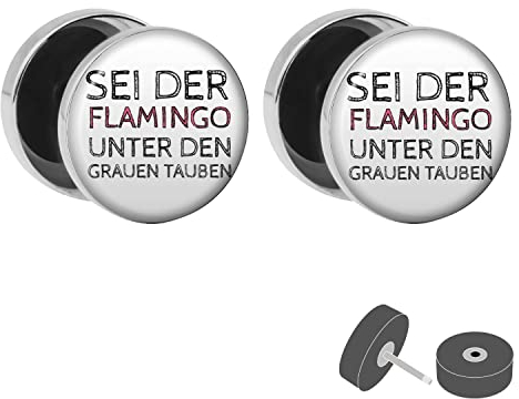 Treuheld® Fake Plug Sei der Flamingo - witziger Spruch Ohrstecker - für Frauen und Männer 1 Paar (2 Stück)