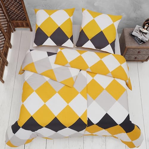 Vency Bettwäsche 135x200 4-Teilig Gelb - Oeko-TEX 80% Baumwolle & 20% Polyester, 2X Bettbezug Reißverschluss + 2X Kissenbezug 80x80 Umschlagverschluss, Quattro Modell