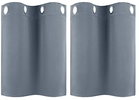PiccoCasa 2er Set Vorhang Blickdicht Gardinen mit Ösen Verdunkelungsvorhang Kurz Scheibengardine Bistrogardine Modern für Küche Büros Wohnzimmer Schlafzimmer Grau 61H×66B cm