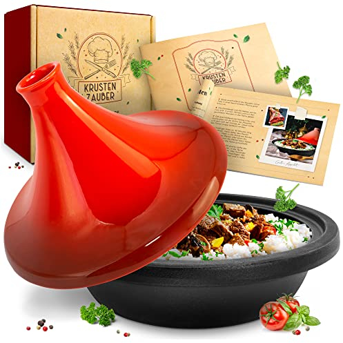 KRUSTENZAUBER Tajine Topf 2-4 Personen - Hochwertige 27cm Gusseisen Tajine Orientalisch - Tajine Induktion und Ofengeeignet, Tajine-Topf, marokkanische Tajin, Tachine, Tagine, Tahini, Tajines, Tahin