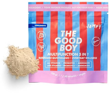 JAMPY Multivitaminico Cani- Integratore Completo con Glucosamina, Biotina, Triptofano, Prebiotici & Probiotici. Supporto Ossa, Pelle, Manto e Benessere Digestivo - 60 misurini.