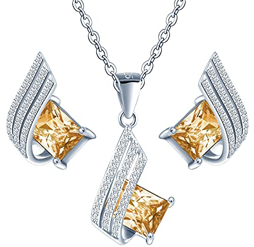 MŚ 1997 MENNICA ŚWIDNICKA 11 FARBEN Ohrringe Silber 925 mit Halskette Damen Set - Hochwertige Österreichische Kristalle und Zirkone - Schmuck Kette damen - Ohrringe Set mit Halskette (Golden Shadow)