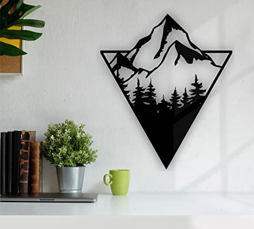 Manschin-Laserdesign Berge Natur Wand Dekoration Schwarz/Holz Natur - Wall Art - Made in Germany (Schwarz, XL - 40x45cm)