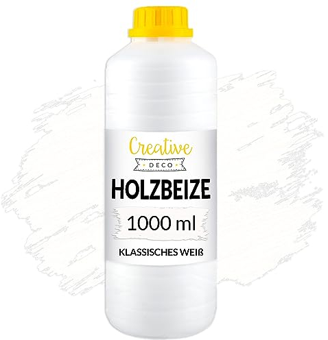 Creative Deco Holzbeize auf Wasserbasis | 1L | Intensive Weiße Holzfarbe | Schnelltrocknender Lack | Ungiftig | Varnish Für Holz, Holzverkleidungen, Beton, Ziegel, Tapeten & mehr | Hocheffizient