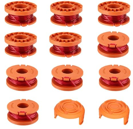 Viilich 10Pcs Trimmer Spool Line Compatible with Qualcast WORX 20V Grass Trimmers WA0004 WA0010 WA6531 Trimmer Spool Replace CGT183A CGT18LA1 WG150 WG152 WG153 WG160 WG163 WG180 (10 Spools,2Caps)